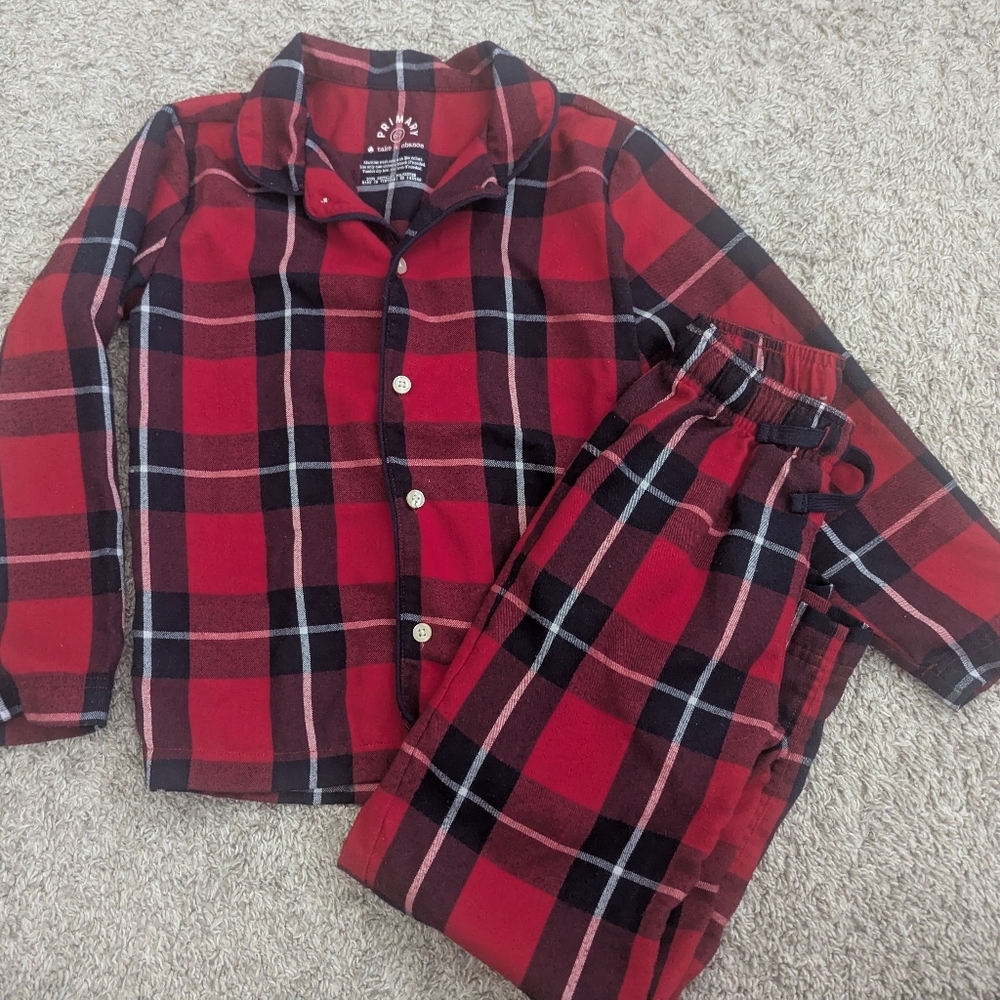 Primary Kids Red and Black Plaid Pajama Set